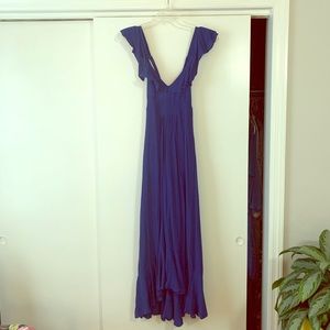 Blue Criss Cross Ruffle Dress